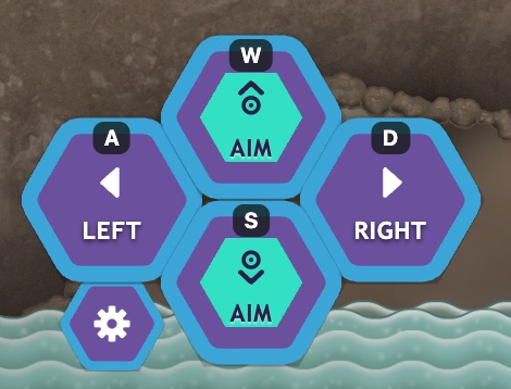 The move and aim buttons with their keys: A Left, D Right, W and S Aim