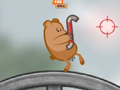 A bear holding a crowbar