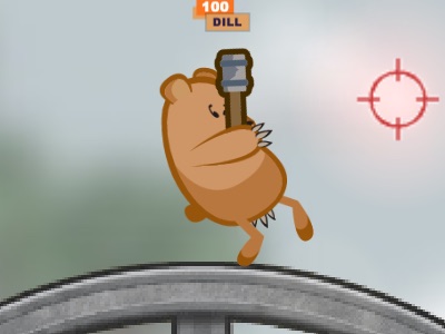 A bear holding a stick grenade