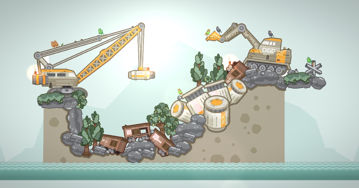 A match on the construction site: a crane, mine carts, TECH barrels and a digger, with jarheads on the crane's arm